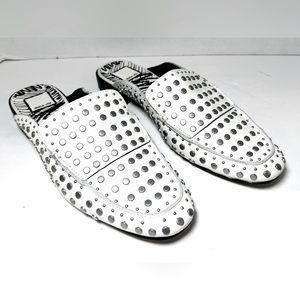 Dolce Vita Maura White Leather Studded Open Back Loafer Mule 9....